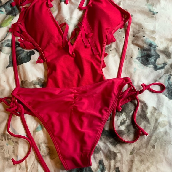 Hot Pink Frilly One-piece - Picture 2 of 3